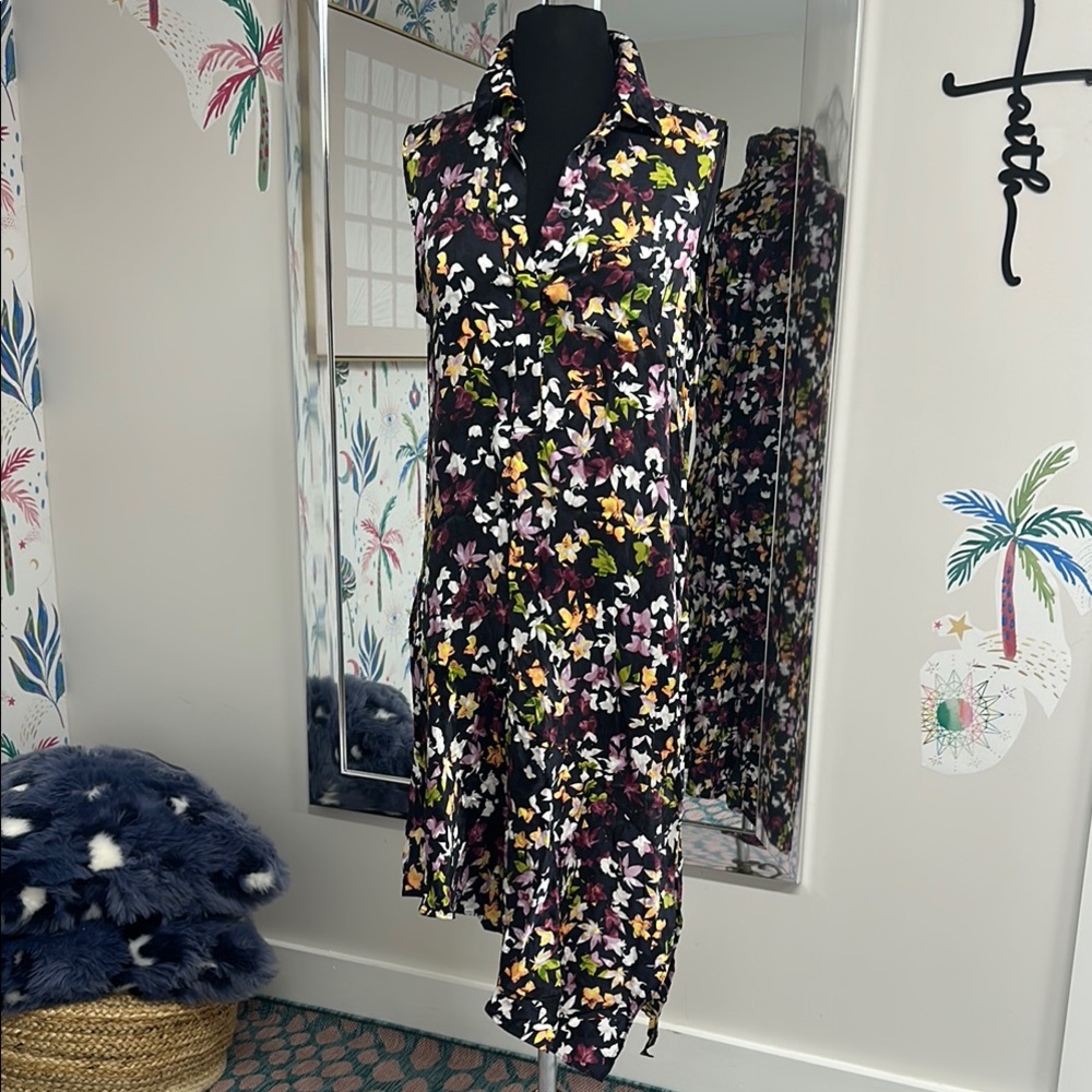 Equipment Yellow and Pink Asymmetrical Wrap Sundress